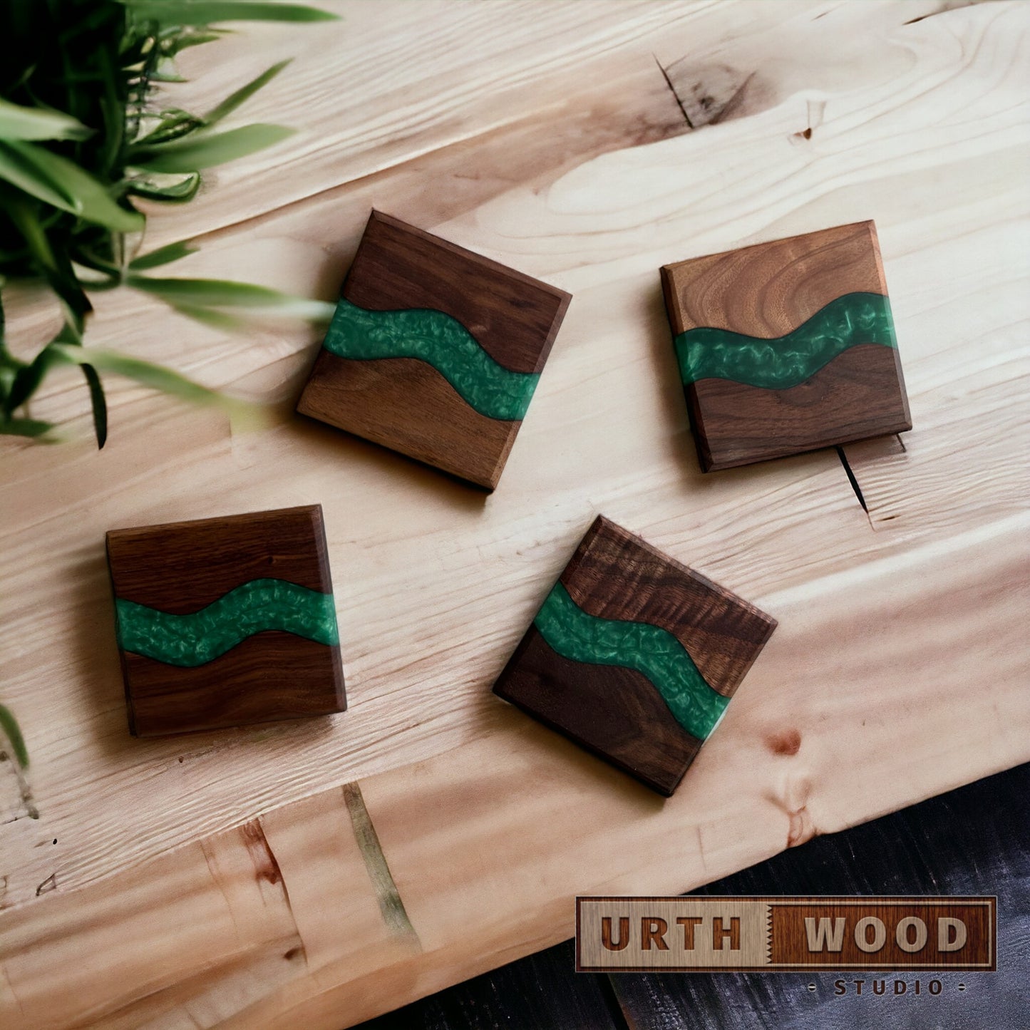 Green River Epoxy Walnut Coaster Set