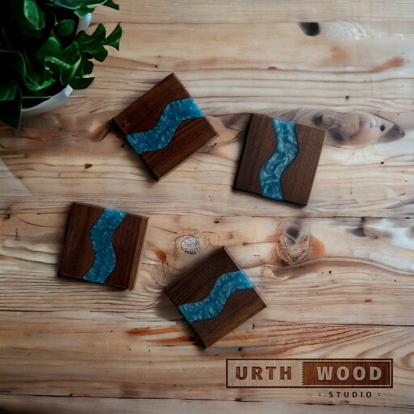 Blue River Epoxy Walnut Coaster Set